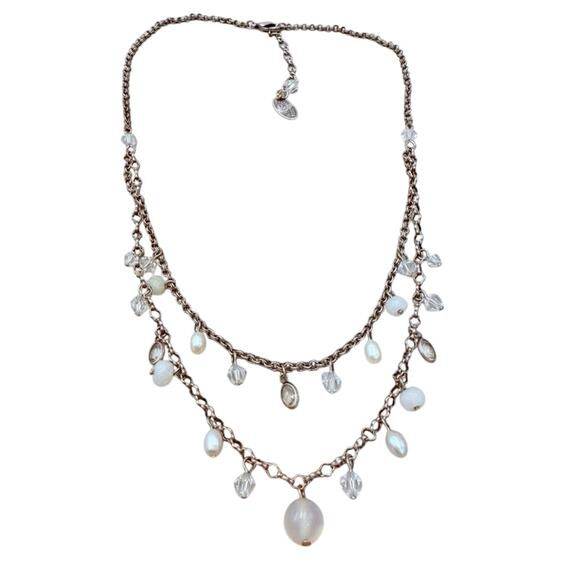 Liz Palacios Two Layered Pearl Crystal Necklace Swarovski USA Designer Vintage - Picture 9 of 9